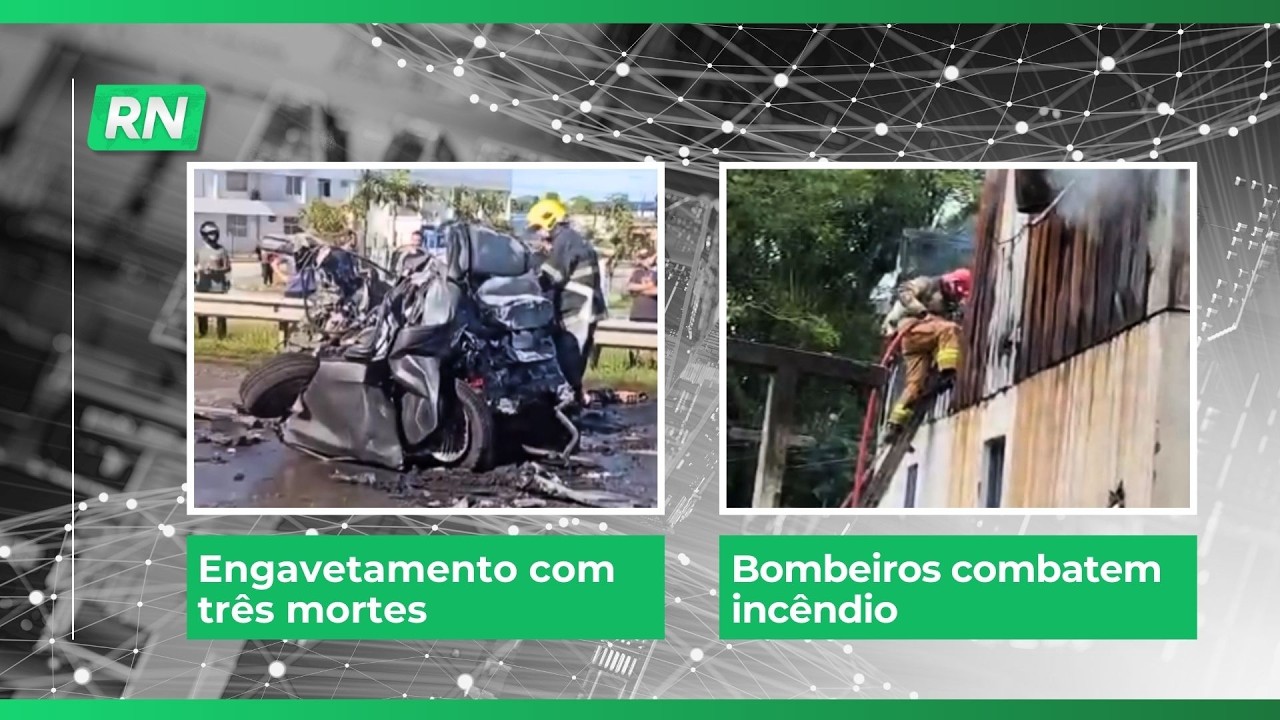 Engavetamento com três mortes | Bombeiros combatem incêndio