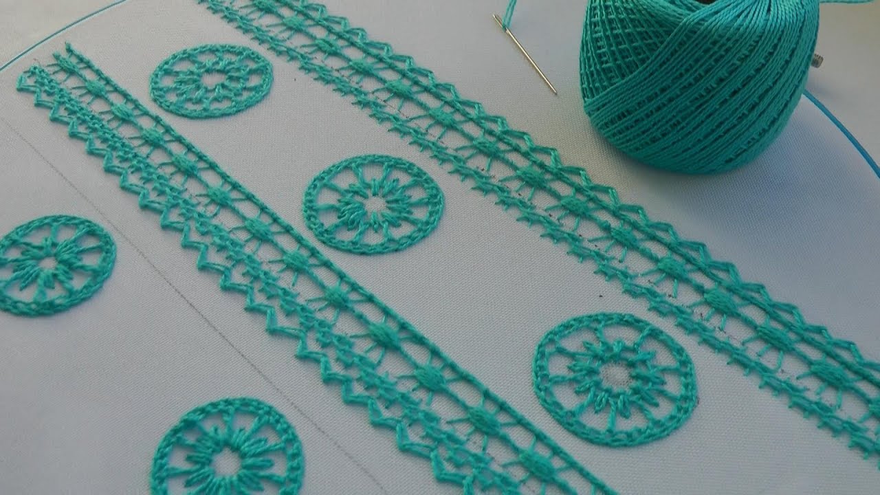 Blue Border line Embroidery 🏵 romanian lace on fabric 🏵 new design