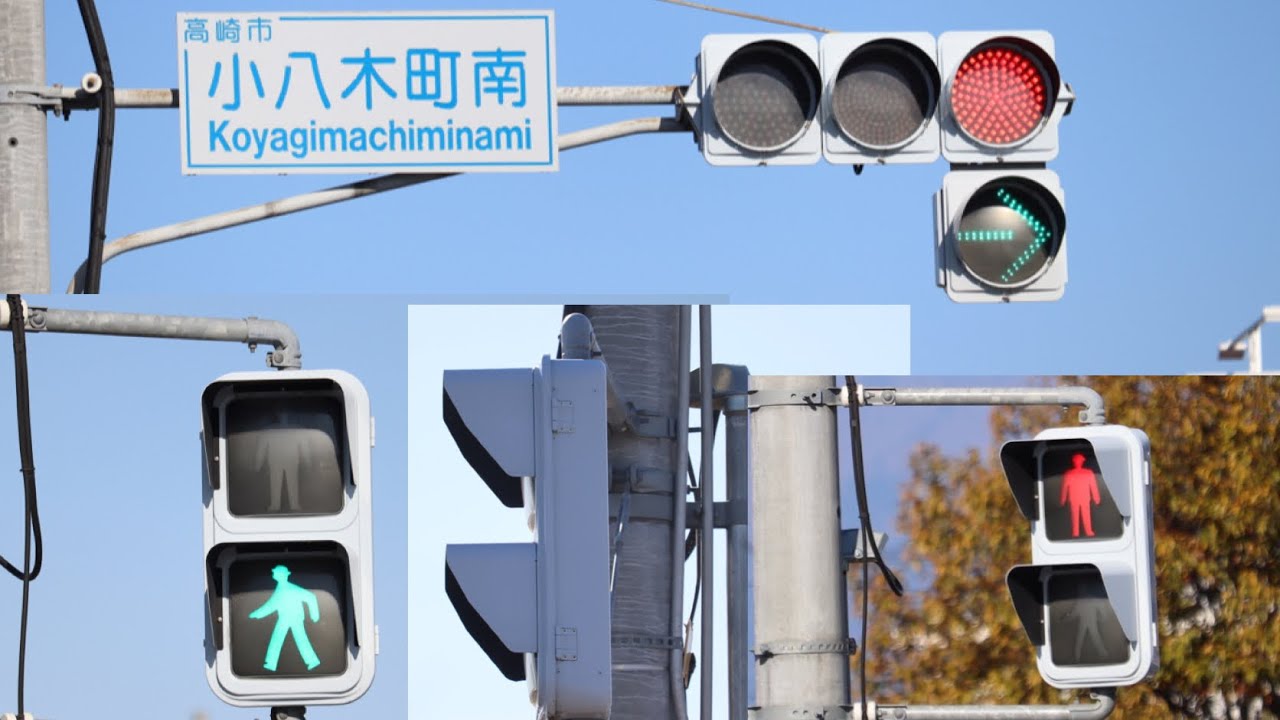 【信号機】群馬県では見かけないNS薄型LED歩灯の通常フードが設置されている交差点