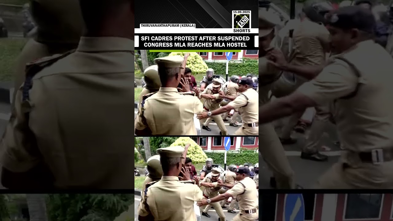 SFI cadres protest as suspended Cong MLA Mamkootathil reaches MLA hostel amid harassment allegations