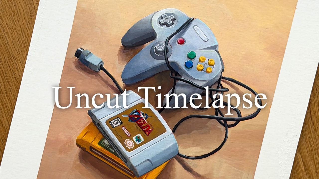 Painting N64 controller and Zelda Cartridge in gouache, Unedited Timelapse