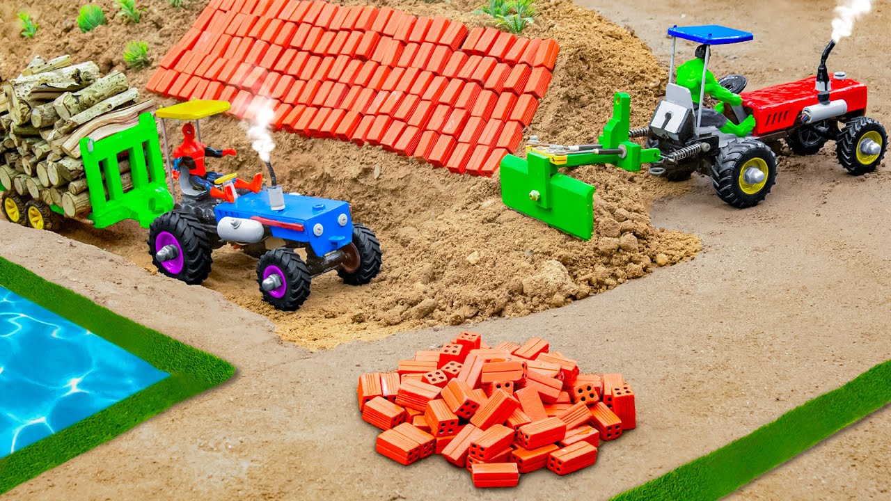 Diy tractor making mini bulldozer repair concrete road | science project