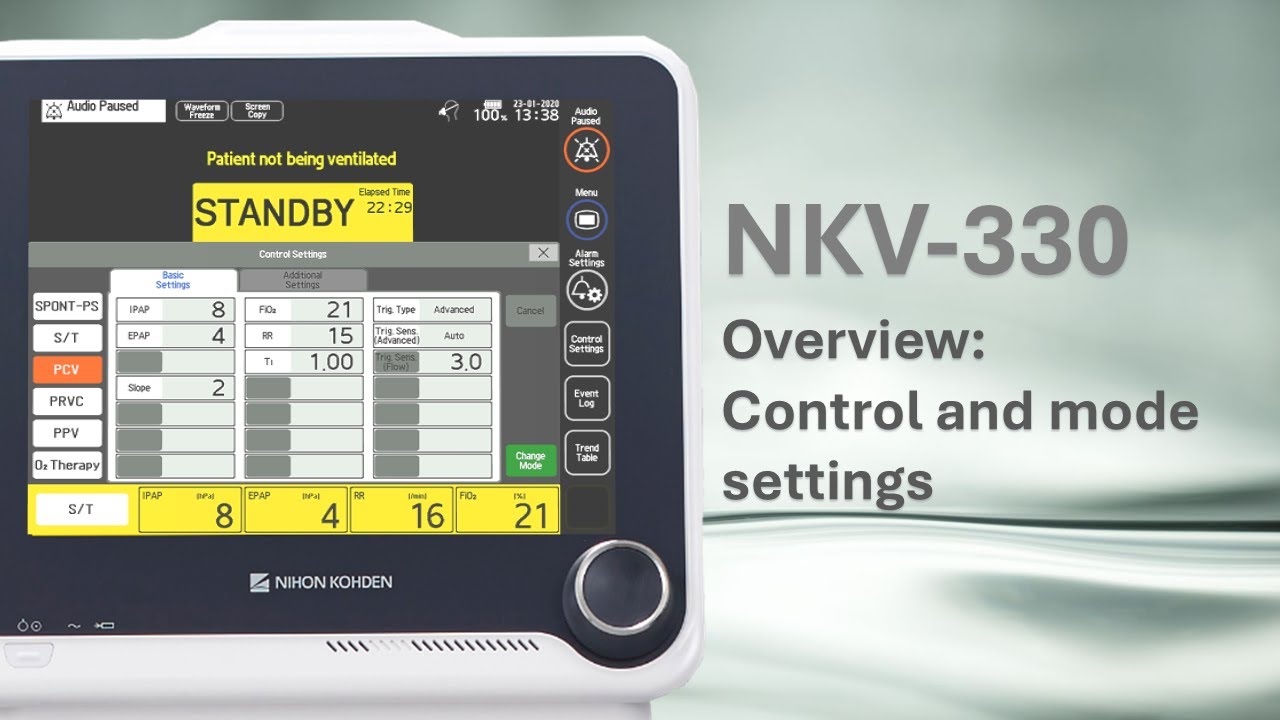NKV-330 Ventilator Overview:  Control and mode settings