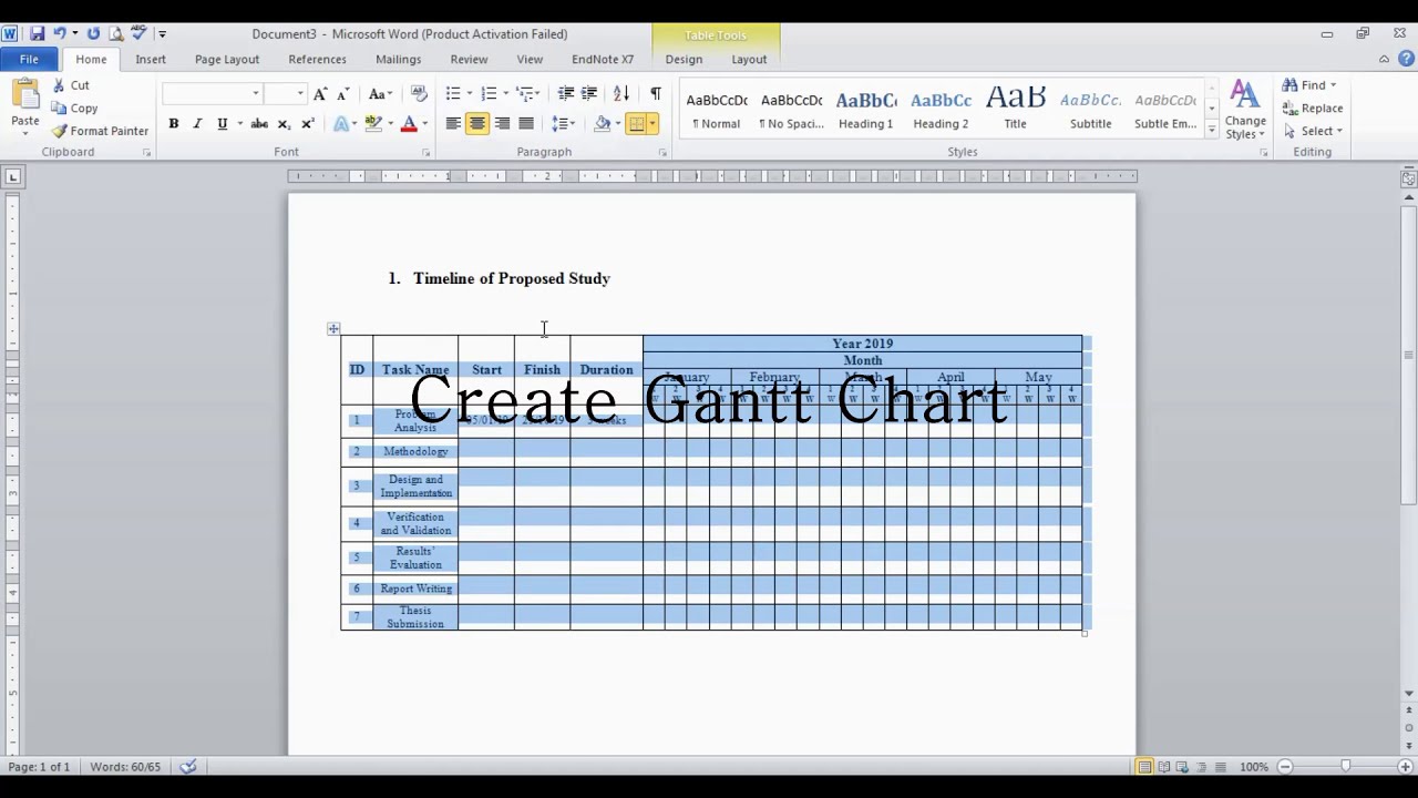 Timeline and Gantt Chart for Project Proposal | Thesis Proposal | in MS word