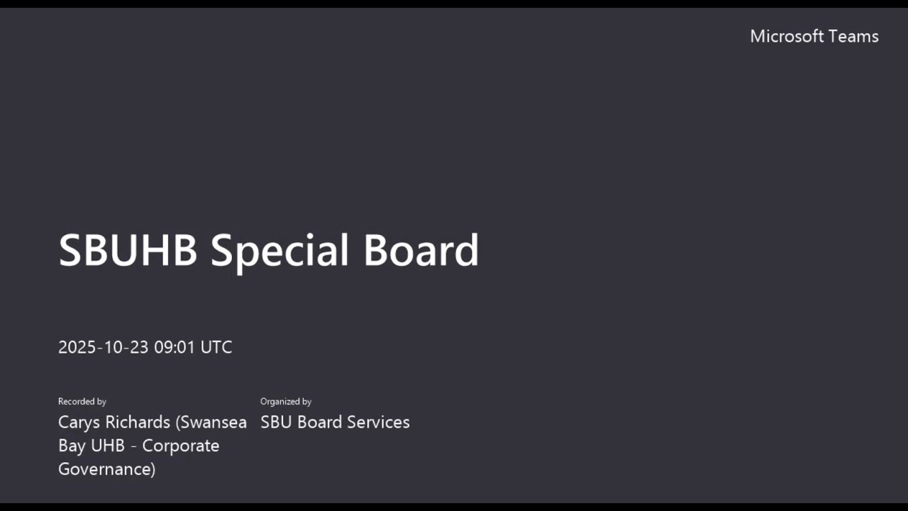 Special Health Board Meeting - Thursday 23rd October 2025
