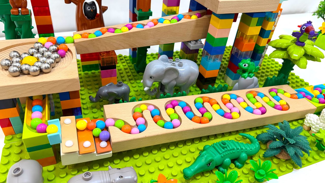 Epic LEGO DUPLO Wooden Marble Run ASMR 🌈 Satisfying Rolling Balls | Jungle Animals