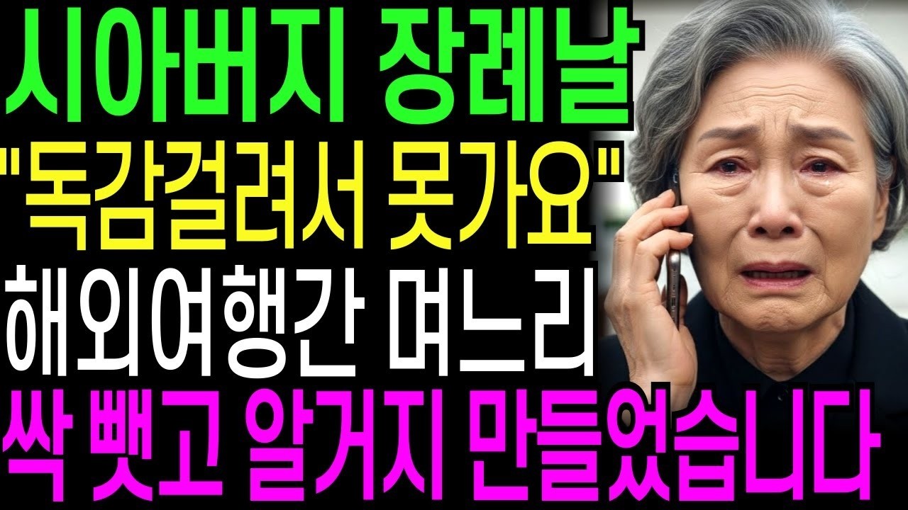 시아버지 장례식에 독감 걸려서 못가요 해외 여행간 아들 며느리, 재산 싹 뺏고 알거지 만들었습니다   노후사연   오디오