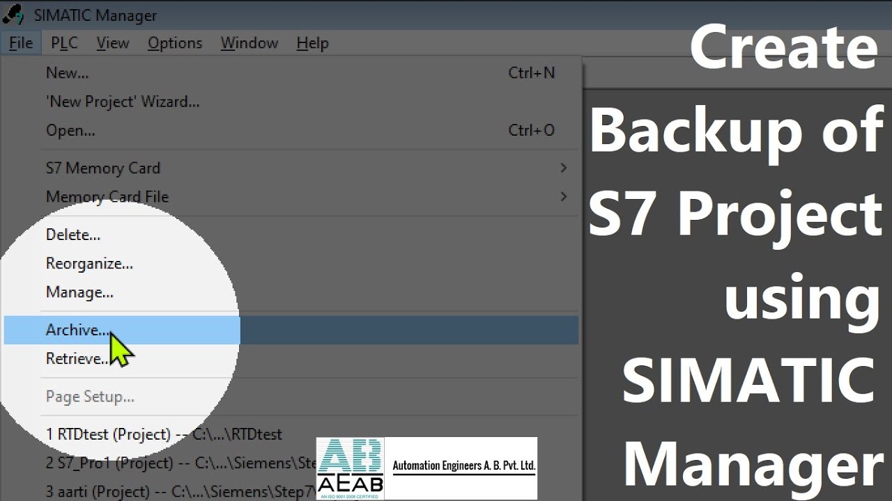 Как создать резервную копию проекта S7 с помощью SIMATIC Manager | Архивирование проекта S7 | AEA...