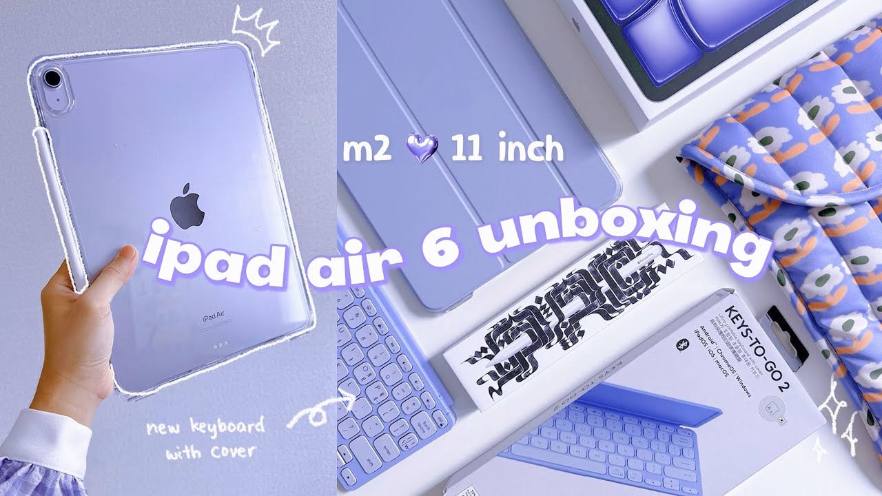 2024 new ✨ m2 ipad air 11inch (purple) unboxing 💜 apple pencil pro & accessories