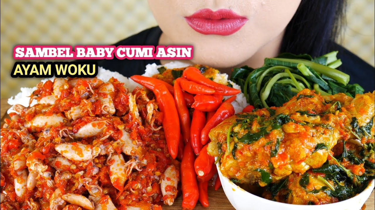 ASMR SAMBEL BABY CUMI ASIN, AYAM WOKU PEDAS | EATING SOUNDS