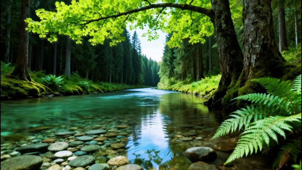 Tranquil Forest Nature Ambience | River Flowing Sounds for Deep Rest | Natural Birds Chirping Sounds