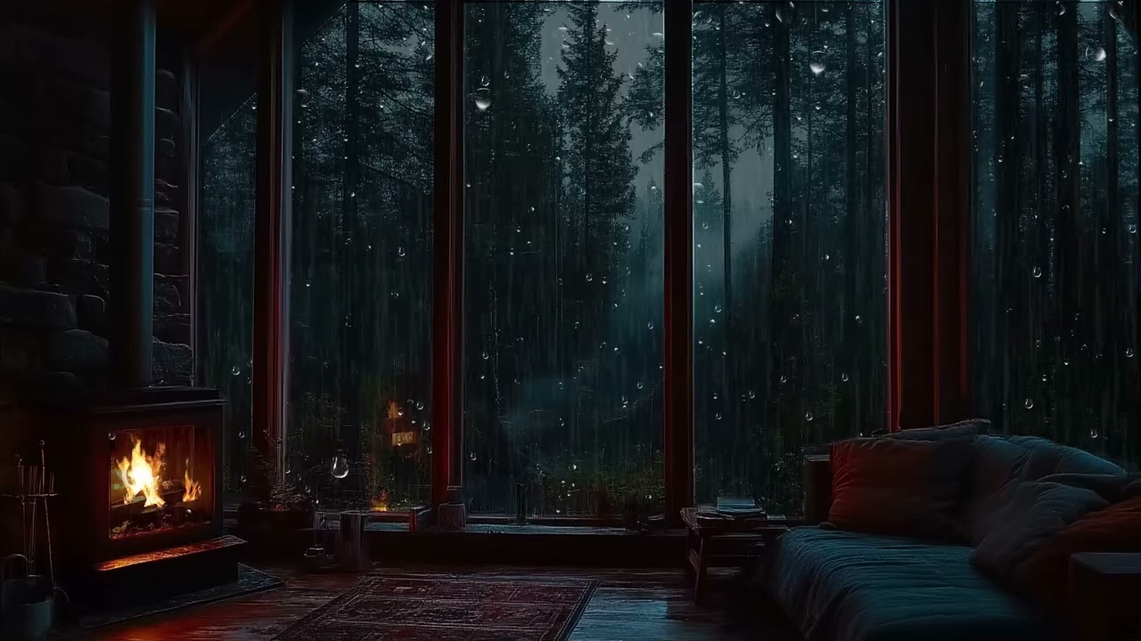 Forest Room Rain Ambience | Heavy Rain Sounds for Sleep Study and Relax