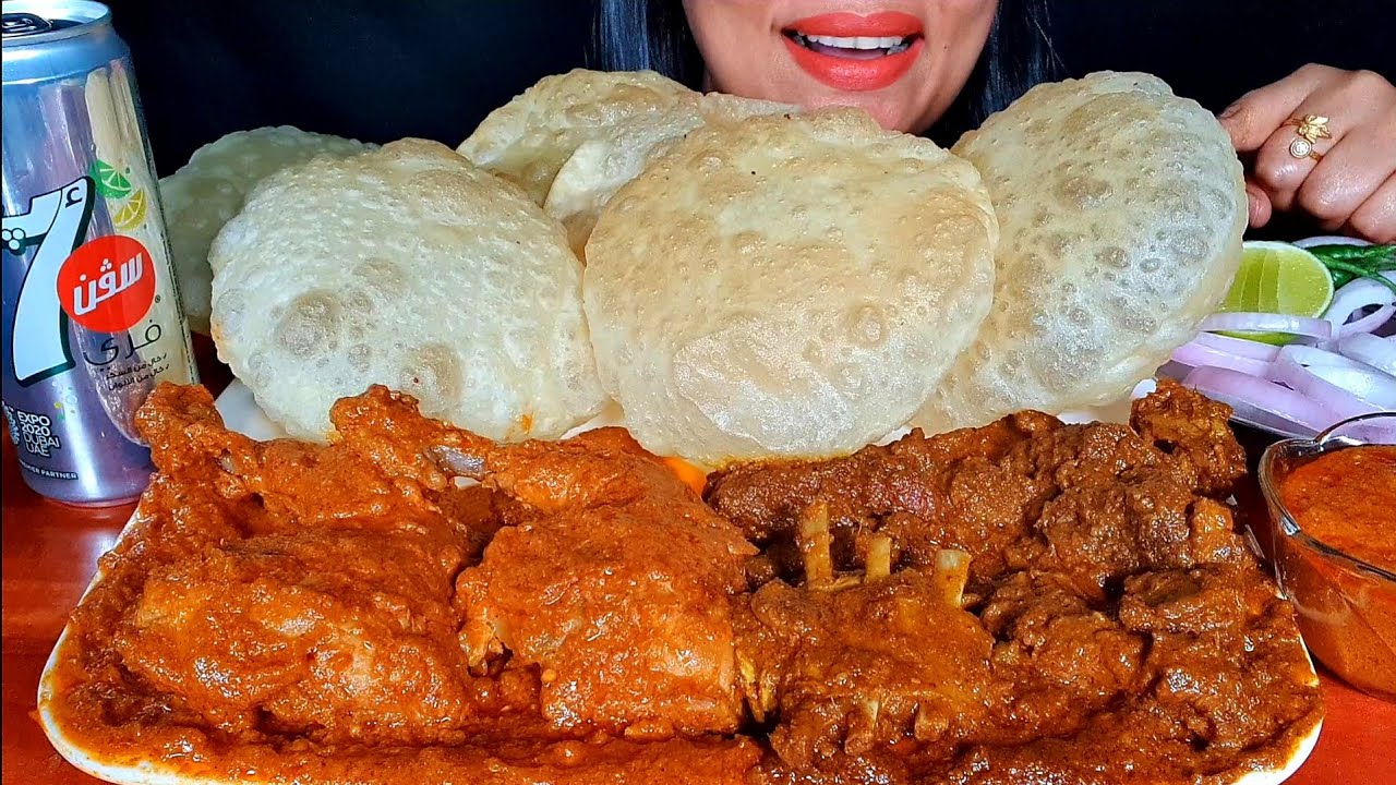 ASMR:SPICY HANDI MUTTON+SPICY BUTTER CHICKEN+FULKO LUCHI (MUKBANG)|ZAKIA-SPICY ASMR