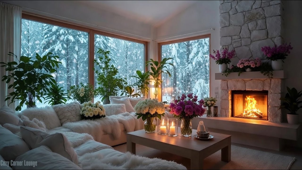 Soft Fireplace Crackles & Piano Music | Warm Winter Relaxation | Cozy 4K Ambience
