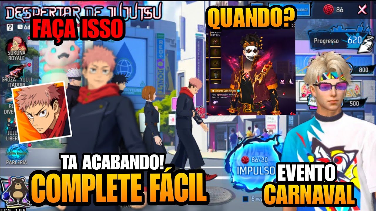 ULTIMOS DIAS EVENTO JUJUTSU | PEGUE O YUJI GRÁTIS NO FREE FIRE 