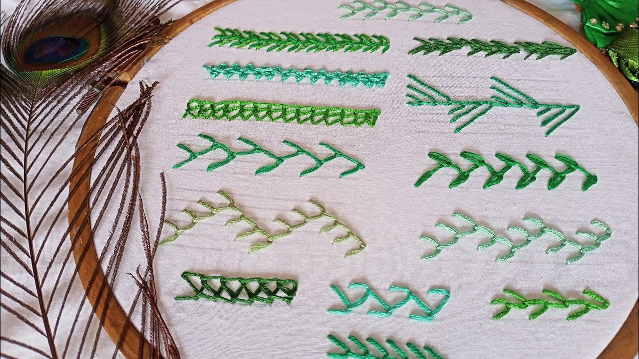 14 different Feather Stitches/ Feather Stitch Family for Beginners/ How to Make Feather Stitch |Hoop
