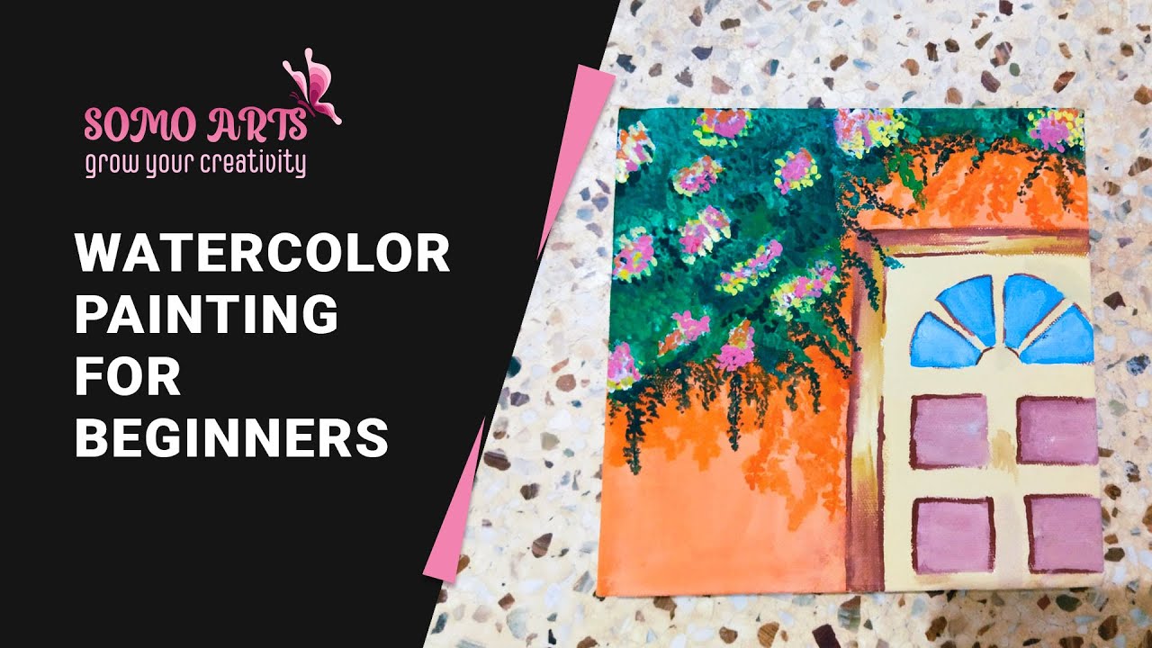 Flowers in window painting - Watercolor painting tutorial- Easy way & step by step || Somo Arts