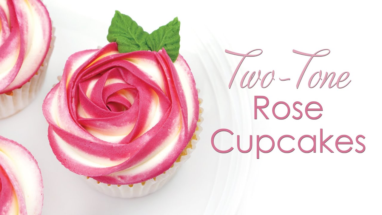 Two-Tone Buttercream Rosette Cupcakes - Piping Techniques - Buttercream Frosting Flower Cupcakes