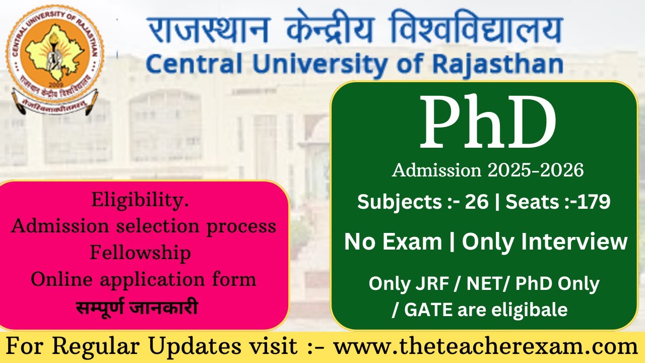 राजस्थान केंद्रीय विश्वविद्यालय PhD प्रवेश सूचना |Central University of Rajasthan Phd admission 2026