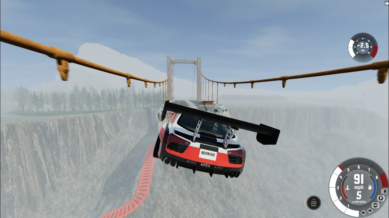 BeamNG drive broken bridge car stunt 