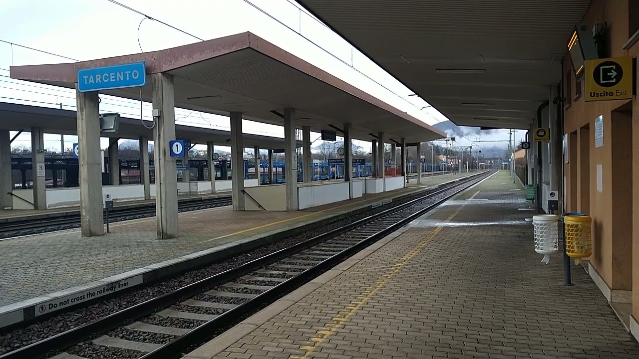 Freight train at Tarcento station, Italy (with announcement)