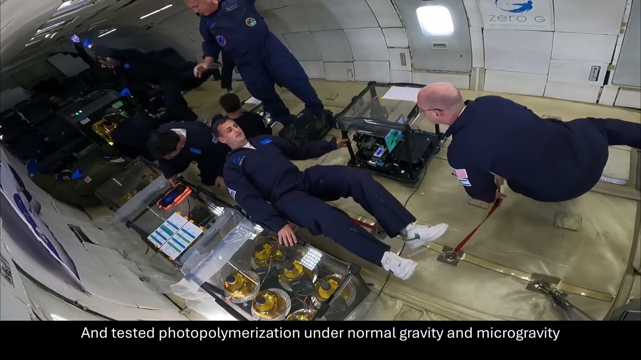 Modeling the Thermal Behavior of Photopolymers for ISM Video4: Parabolic flight polymerization