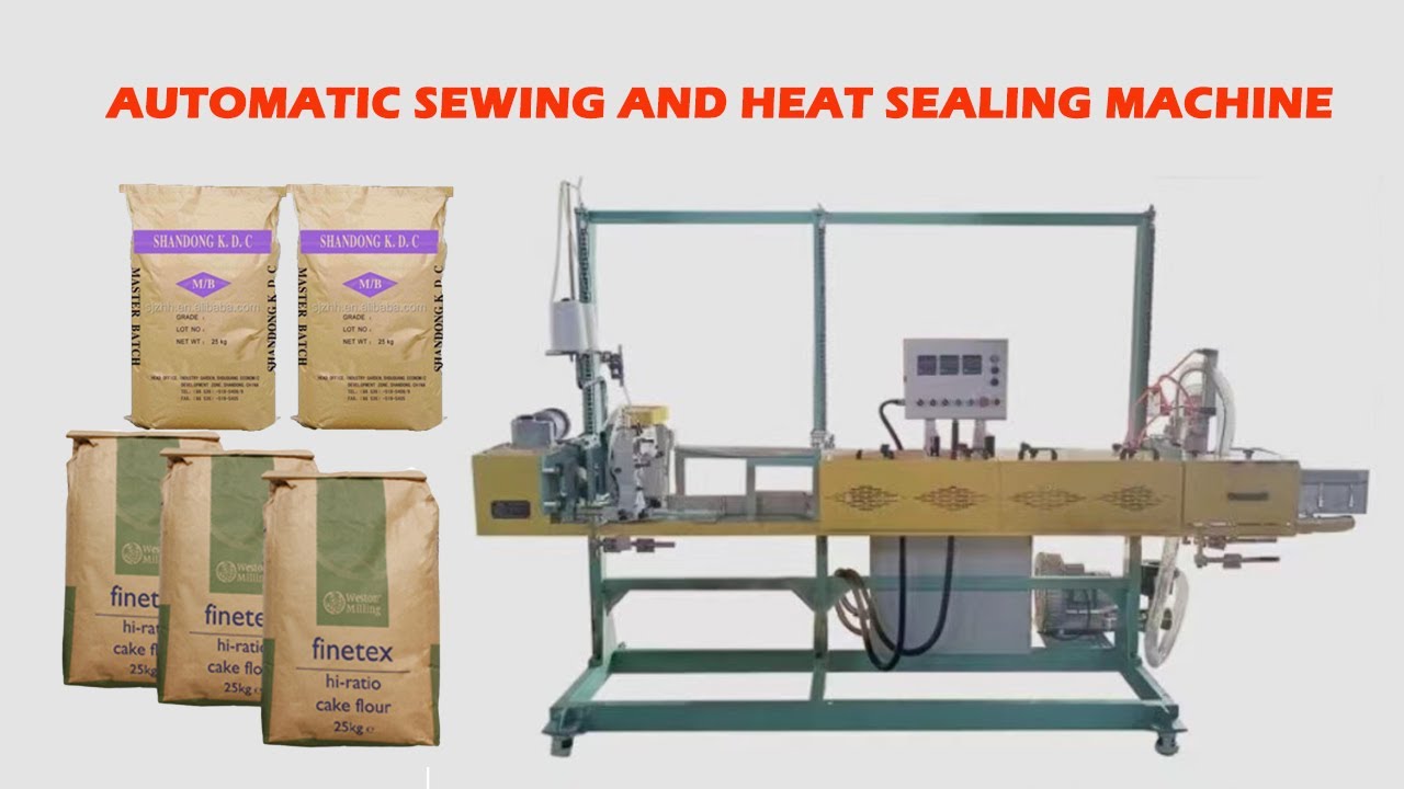 Automatic 2into1 powder Composite  kraft paper bag sewing machine sealing packing machine flour bag