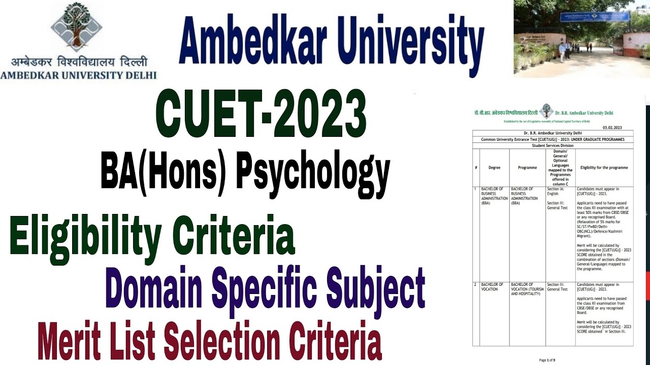 Dr BR Ambedkar University CUET BA(Hons) Psychology Eligibility, Syllabus, cut off,Entrance form 2023