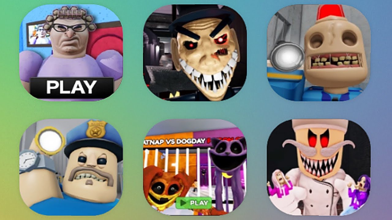 Barry's Escape, Sir Scape Mansion, Grandma's House, Siren Cop's Prison, Catnap vs dogday, Papa pizza
