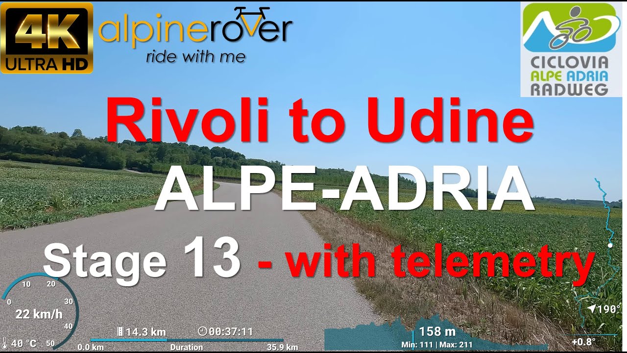 Ciclovia Alpe Adria Radweg - 13 Rivoli to Udine - Indoor Cycling Video with telemetry