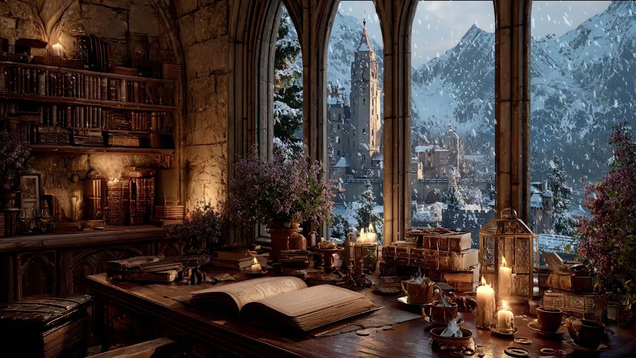 Warm Winter Night as Snow Covers the World Outside | Cozy Calm Ambience for Rest and Relaxation