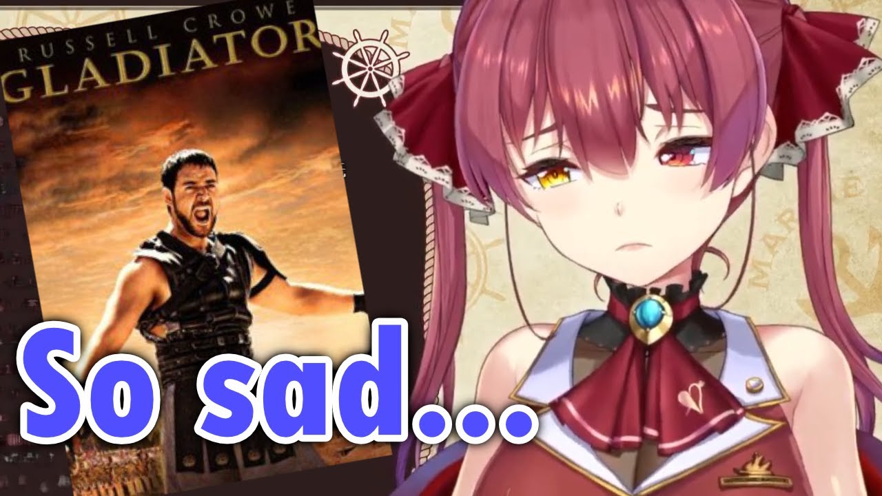 Marine suddenly gets sad as she's reminded of Gladiator + getting baffled by chat [Hololive]