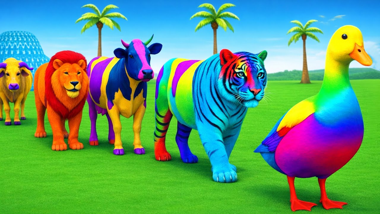 Long Slide Game With Elephant Gorilla Buffalo Hippopotamus Tiger - 3d Animal Game - Funny 3d Animals
