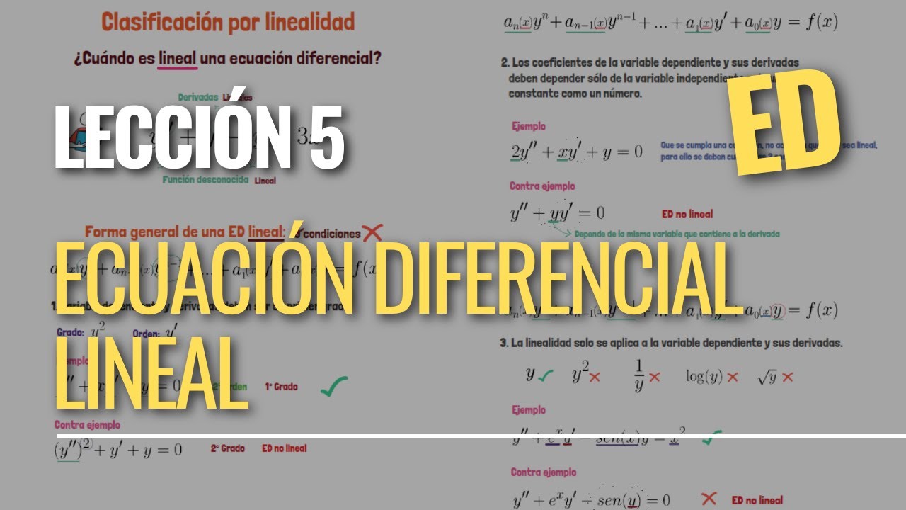 Leccion 5 | Clasificación por linealidad | Cuando una ecuación diferencial es lineal