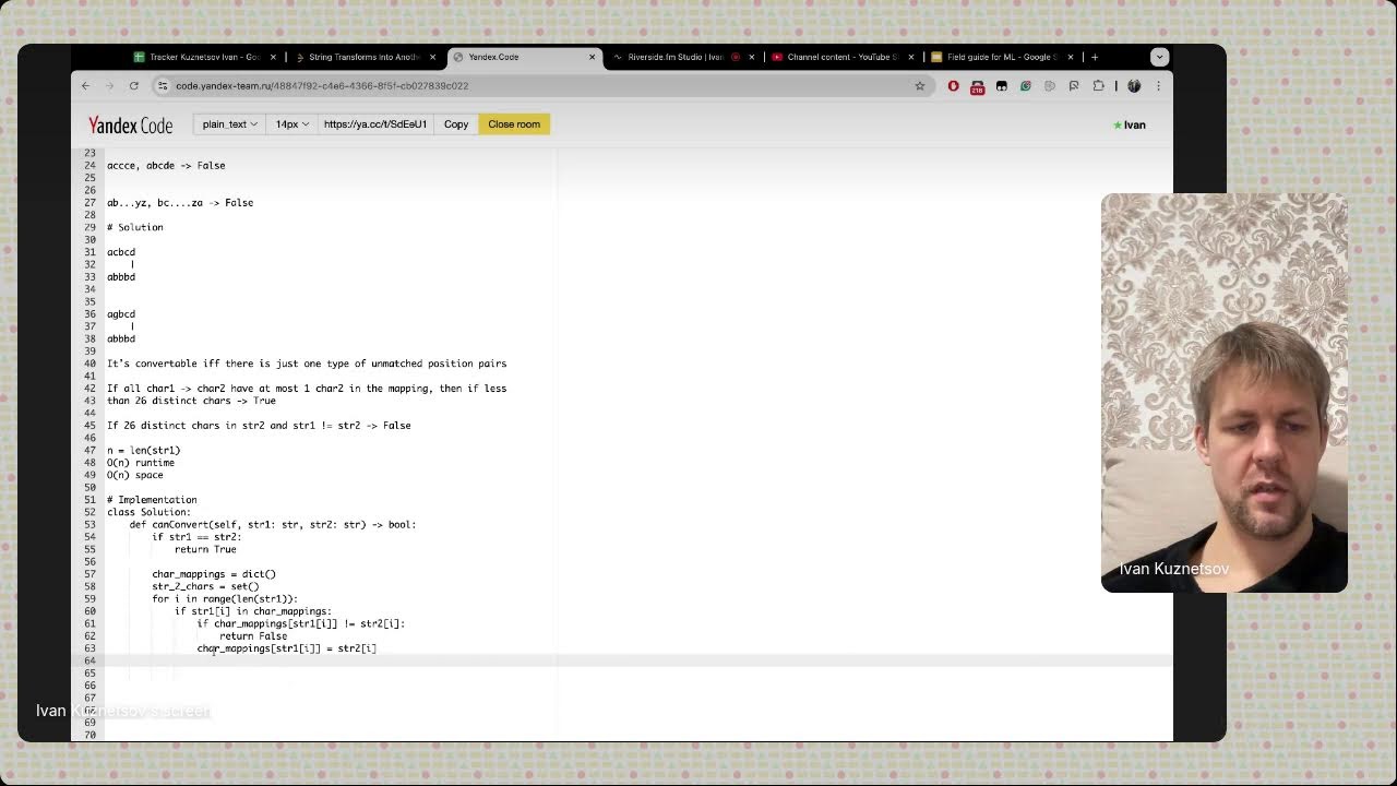LC 1153 String Transforms Into Another String - Daily Live LeetCode Without Preparation