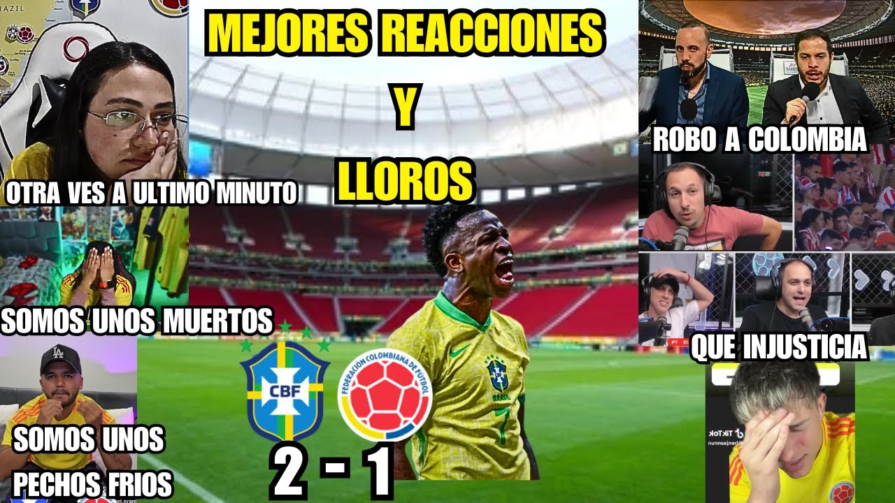 LAS MEJORES REACCIONESS Y LLOROS AL PARTIDO BRASIL 2-1 COLOMBIA
