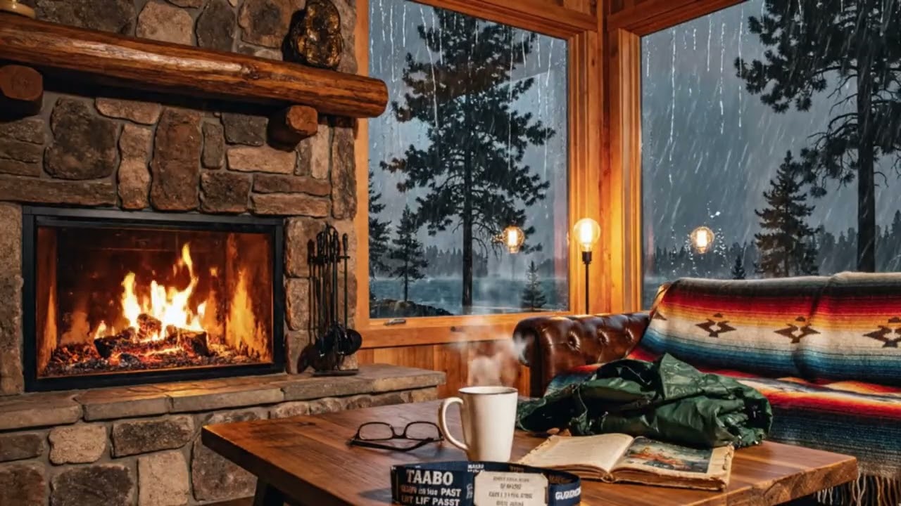 VIOLENT NIGHT STORM IN LAKE TAHOE CABIN 🔥 RAIN, ROARING FIREPLACE & THUNDER FOR INSTANT DEEP SLEEP 