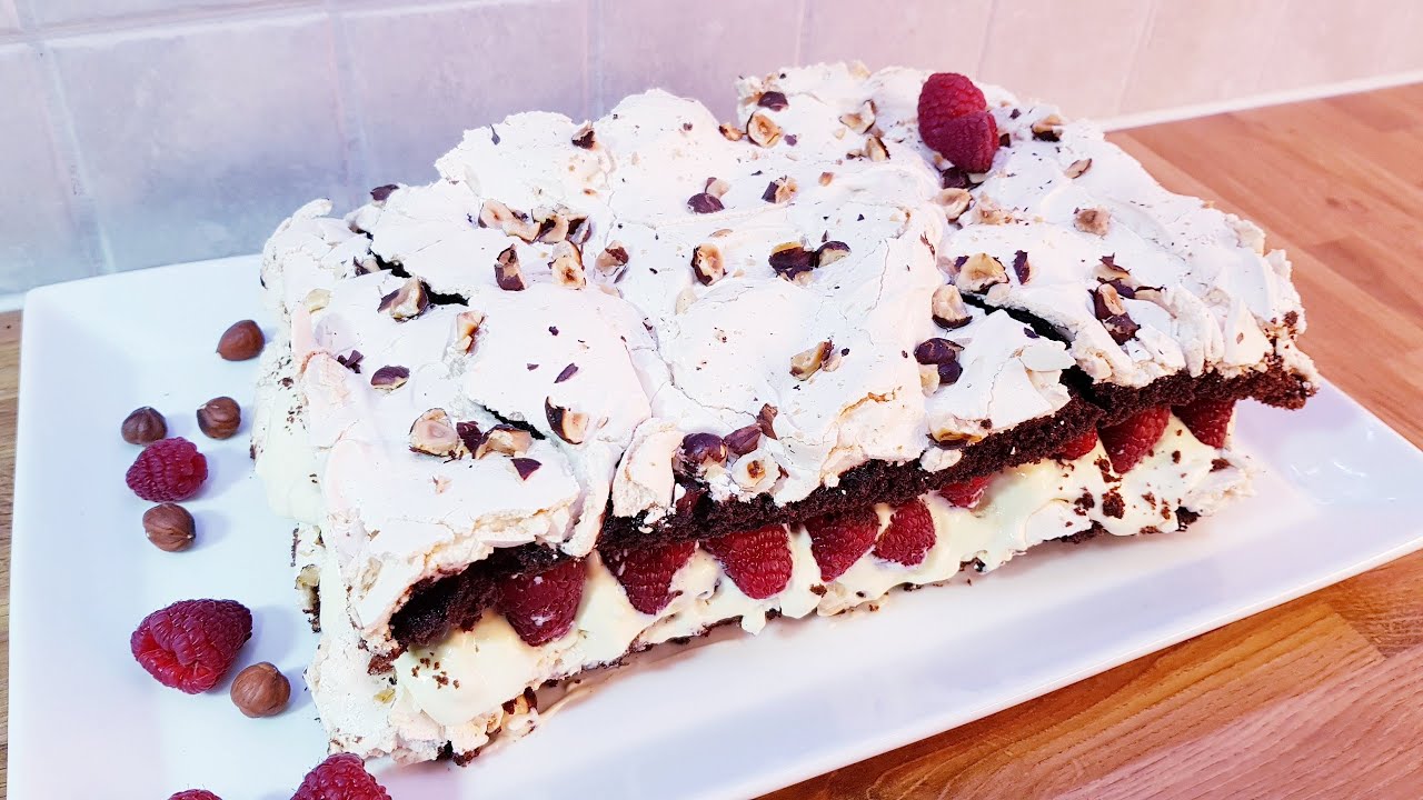 World's best cake as a chocolate cake with raspberries and hazelnuts. 