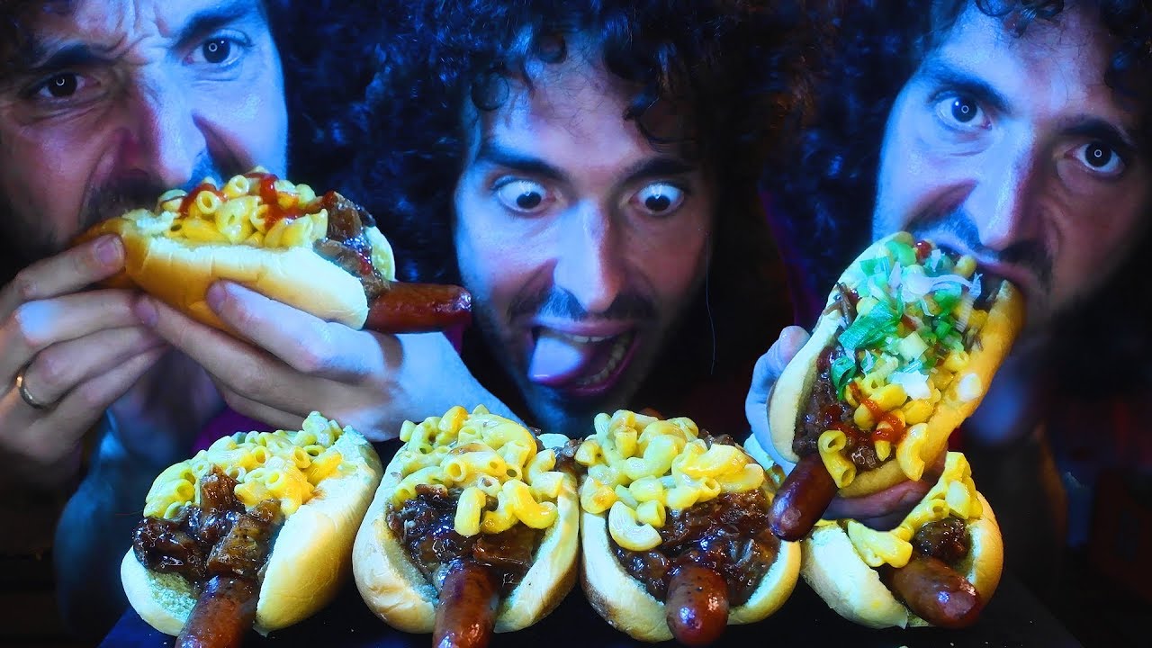 ASMR PULLED PORK + MAC n CHEESE  * HOT DOGS *  ! MESSY EATING NO TALKING | Nomnomsammieboy