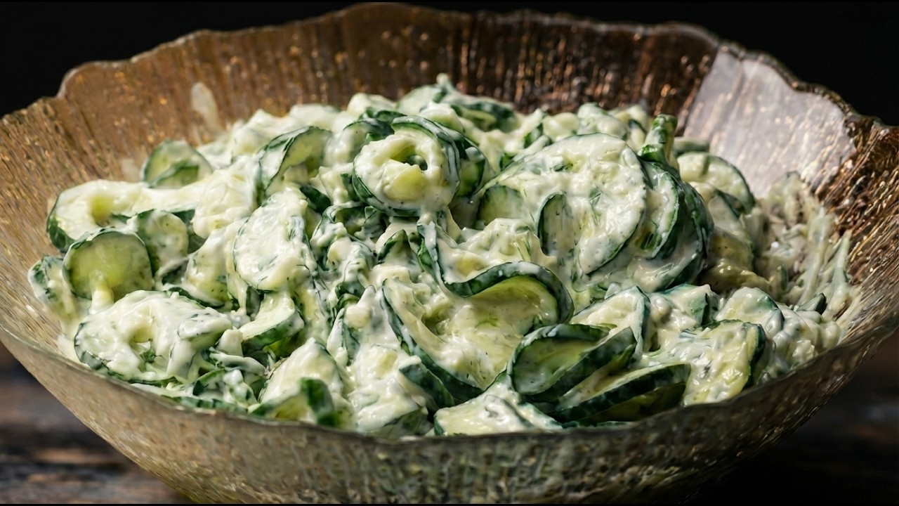5-minute creamy cucumber salad! 🥒 4 Ingredients only! Quick and healthy!