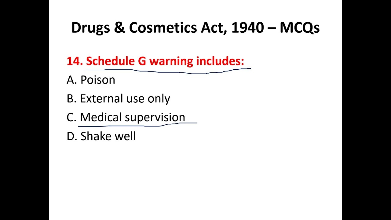 Drugs & Cosmetics Act 1940 MCQs | 50 Important Questions with Explanation | Drug Inspector | GPAT