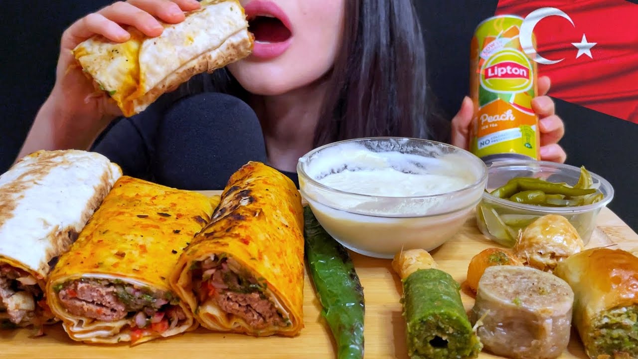 ASMR TURKISH FOOD MUKBANG | EATING DONER SHAWARMA + ADANA DURUM #shorts