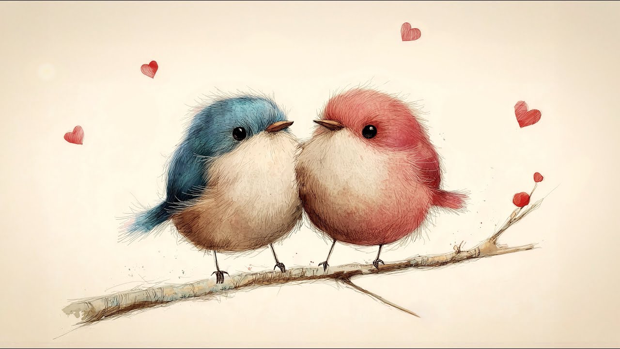 Valentine's Day Cute Love Birds Frame TV Art in 4K. Frame TV Valentine Screensaver Live Wallpaper 8h