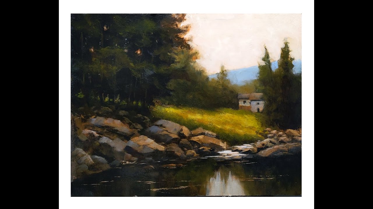 How to paint Rocks, trees, water, reflections, sky, grass
