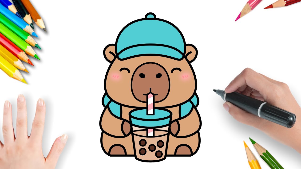 Como Desenhar Uma Capivara Tomando Milk Shake de Chocolate | Muito Fácil