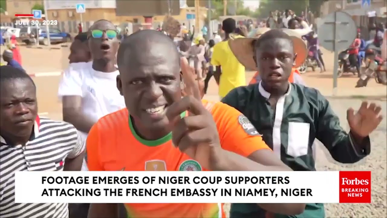Footage Emerges Of Niger Coup Supporters Attacking The French Embassy In Niamey, Niger