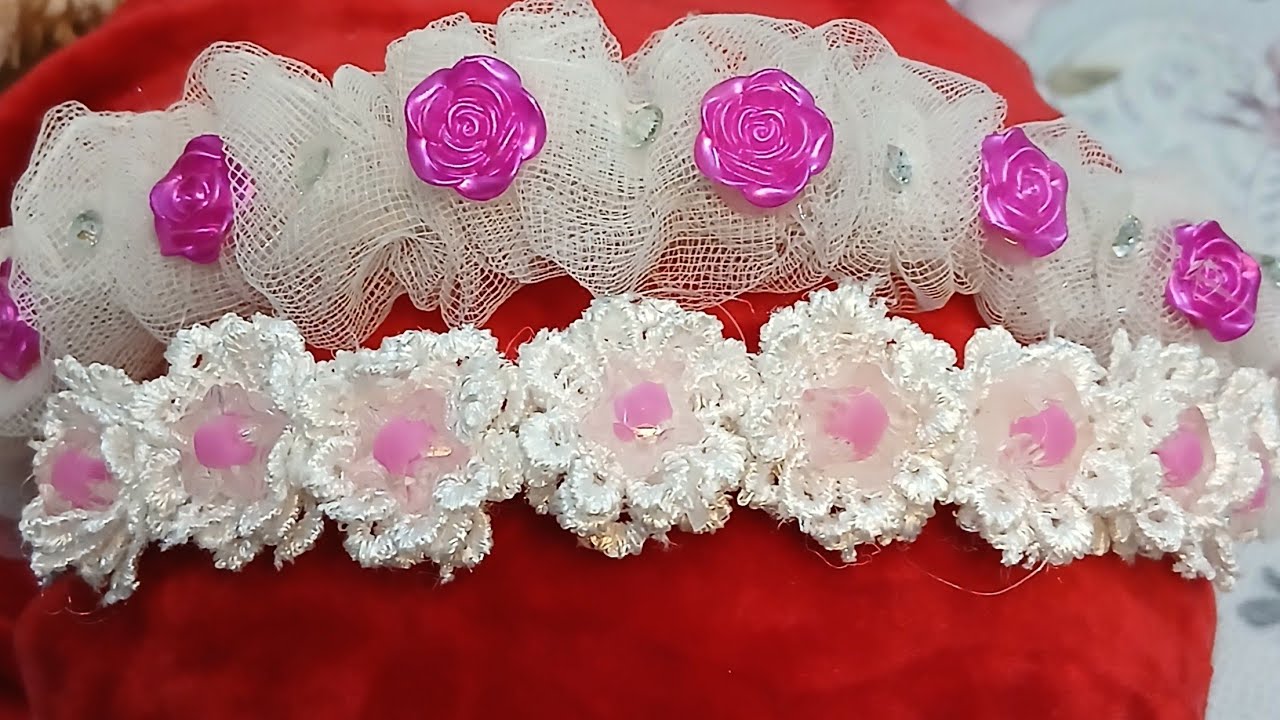 احلى طوق من التل والورد لبنوتك بطريقة سهلة وبسيطة هتنبهرى من النتيجة 💕👌