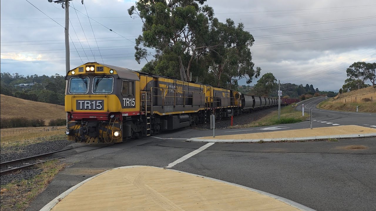 TasRail TR15 TR12 #33 train crossing Opossum Road