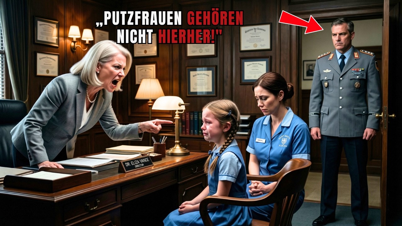 Direktorin demütigt Putzfrau und ihre Tochter – erstarrt, als der GENERAL eintritt