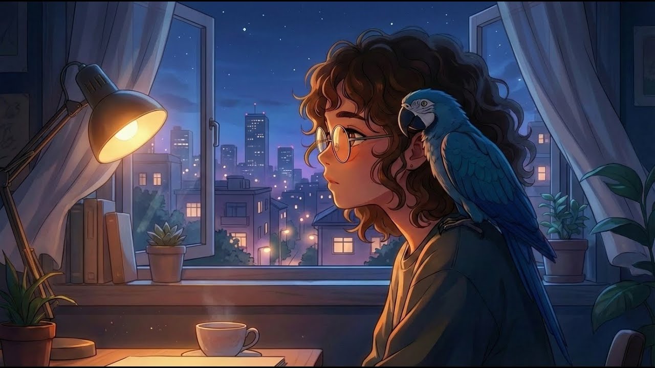 Noite Azul Lo-Fi 🌃🦜 | Cidade Noturna, Vento Suave e Beats para Relaxar / Estudar